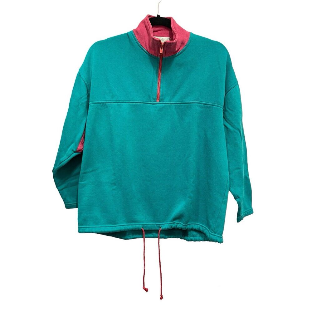 Young Americans Vintage Quarter Zip Pullover Teal Pink‎ Colorblock Sweatshirt S